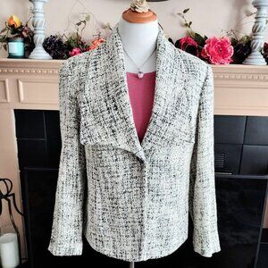 Coldwater Creek Single Button Woven Jacket 12 Black Cream Lined Very Nice
